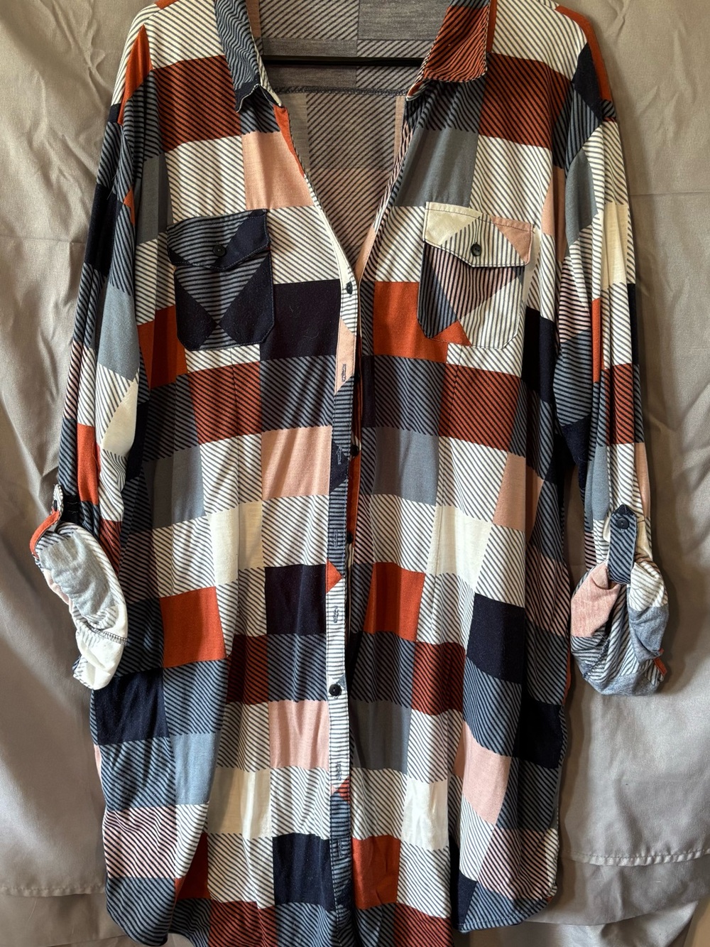 White Mark Women's Plaid Button-Down Shirt — Navy, Rust, Cream, Pink